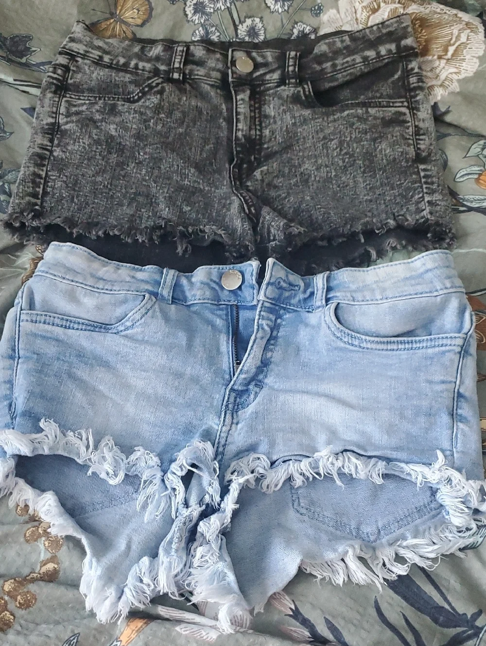 H&M Black and Light Blue Frayed Denim Shorts Duo